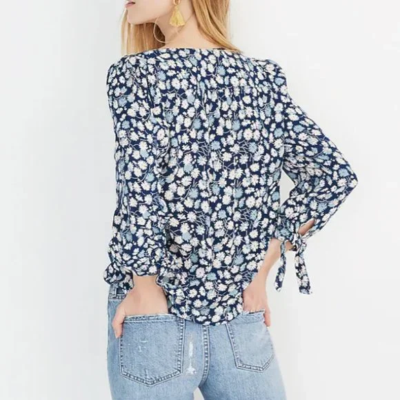 Tie-Sleeve Button-Down Top in French Floral - Picture 3 of 10